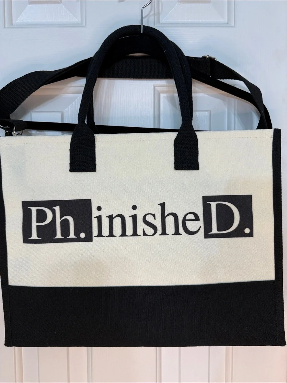 New Black & Cream Canvas Tote Bag for Doctor PhD Graduates Men or Women - Picture 1 of 9